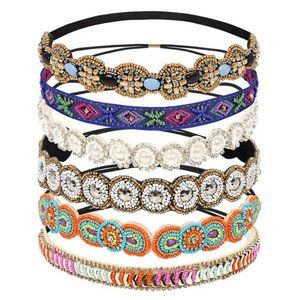 Elastic Rhinestone Beaded Women Headbands Handmade Vintage Jewelry Hair Bands